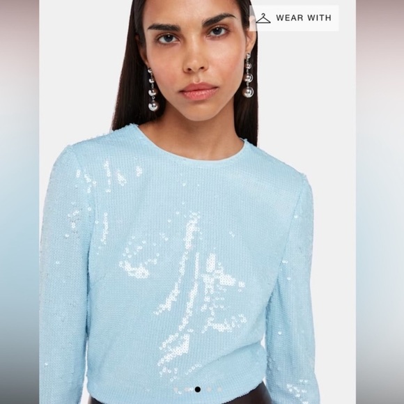 Whistles Light Blue Sequin Women's Top - Picture 2 of 14